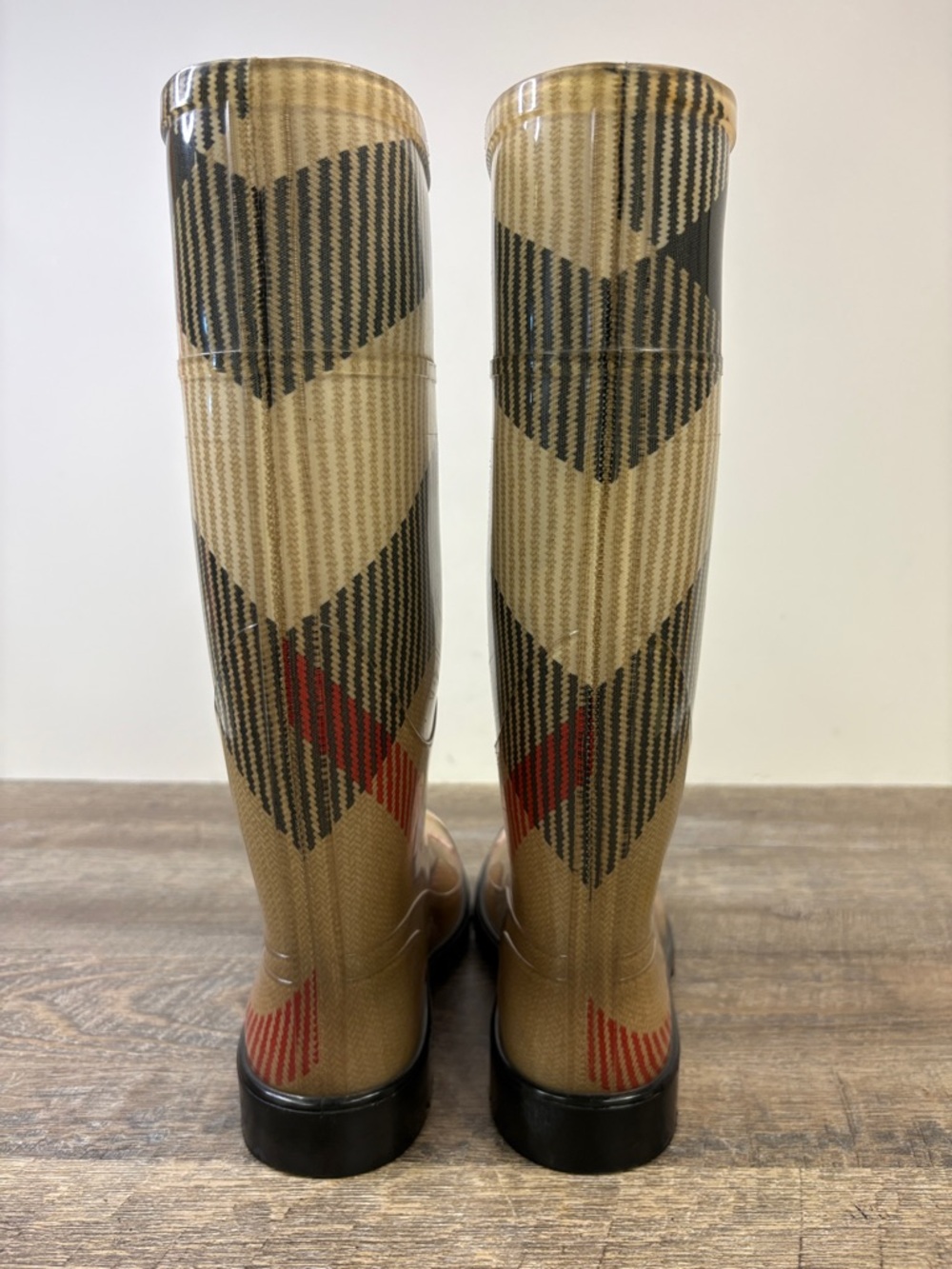 Burberry Rain Boots Nova Check Rubber Mid Calf Boots EU 38 US 7 Made in Italy - Picture 5 of 13
